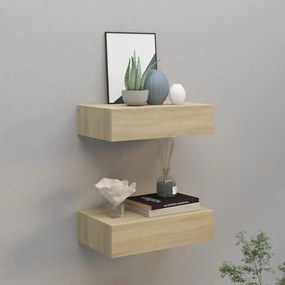330248 vidaXL Prateleiras de parede c/ gavetas 2pcs MDF 40x23,5x10cm carvalho