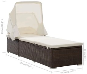 Espreguiçadeira com toldo e almofadão vime PE castanho