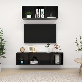 vidaXL 2 pcs conjunto móveis de TV derivados madeira preto brilhante