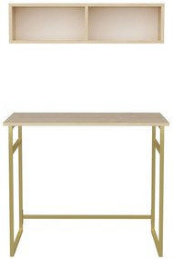 Secretária de Estudo Hussum - Dourado e Carvalho - 90x60x75 cm