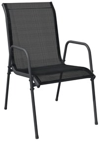 3 pcs conjunto de jantar para jardim aço e textilene preto