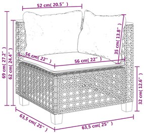 11 pcs conjunto sofás de jardim c/ almofadões vime PE bege