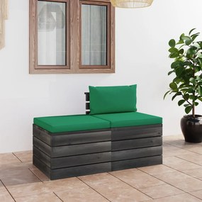 vidaXL 2 pcs conjunto lounge de paletes com almofadões pinho maciço