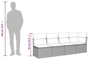 Sofá de jardim de 4 lugares com almofadões vime PE bege