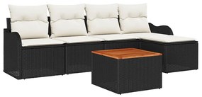 Conjunto de Sofá de Jardim 6 Peças com Almofadas em Rattan Preto e Acá