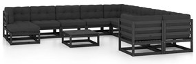 12 pcs conjunto lounge jardim c/ almofadões pinho maciço preto