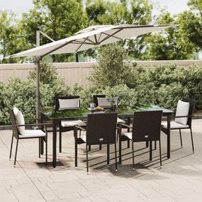 vidaXL 7 pcs conjunto de jantar p/ jardim c/ almofadões vime PE preto
