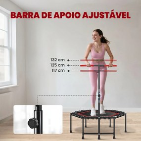 Trampolim Fitness 114x114x132 cm com Guiador Ajustável em 3 Níveis Estrutura de Aço para Treino de Perna Corpo Vermelho