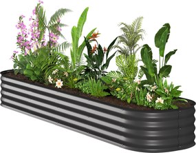 Floreira 240 x 62 x 30 cm de jardim em aço galvanizado, modular, para legumes, plantas e flores,, cinzento escuro