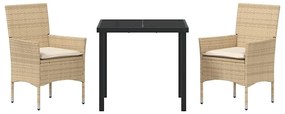 Conjunto de Jantar para Jardim 3 Peças com Almofadas Bege em Rattan Si