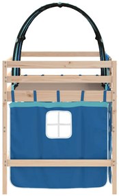 Cama alta para criança com túnel 80x200 cm pinho maciço azul