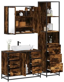 vidaXL 3 pcs conjunto de móveis WC madeira processada carvalho fumado