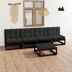 5 pcs conjunto lounge de jardim c/ almofadões pinho maciço