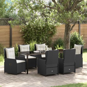 vidaXL Conjunto de Jantar para o Jardim com 7 Peças em Rattan Poliéster Preto