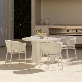 Conjunto De Mesa Redonda Ø120 Cm Em Cerâmica E Alumínio Arken E 4 Cadeiras De Jardim Com Braços Em Alumínio E Tecido - Sklum
