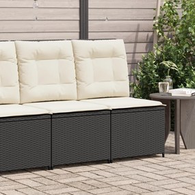 vidaXL Sofá de jardim reclinável com almofadões vime PE preto