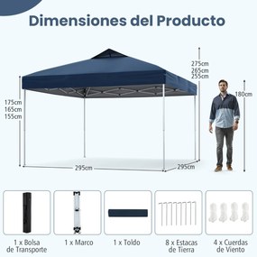 Tenda dobrável 295 x 295 cm para jardim, feiras, eventos com bolsa de transporte teto ventilado Azul Escuro