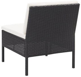 3 pcs conjunto lounge de jardim c/ almofadões vime PE preto