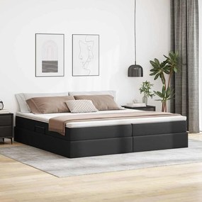 vidaXL Cama com arrumação e colchão Preto 200 x 200 cm Couro Sintético
