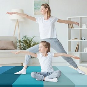 Tapete dobrável para ginástica portátil 183 cm, tripla dobragem com capa de pele sintética e acolchoamento de espuma EPE com alça Azul
