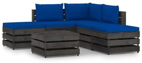 6 pcs conj. lounge jardim + almofadões madeira impreg. cinzento