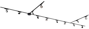 Sistema de iluminação de trilho moderno com 12 focos pretos monofásicos - Magnetic Lance
