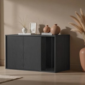 Armário para caixa de areia (NÃO INCLUIDA) com portas push-to-open para gatos grandes 80 x 50 x 50 cm preto