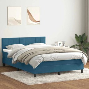 vidaXL Cama com molas/colchão 140x210 cm veludo azul-escuro