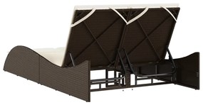 Espreguiçadeira com almofadões 114x205x73 cm vime PE castanho