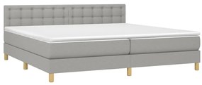 Cama box spring c/ colchão e LED 200x200 cm tecido cinza-claro