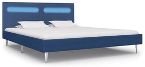 Estrutura de cama com LED 160x200 cm tecido azul