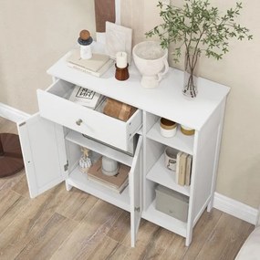 Armário de casa de banho ou multifuncional com 1 gaveta grande, 2 portas e Estante ajustável 75 x 30 x 80 cm Branco