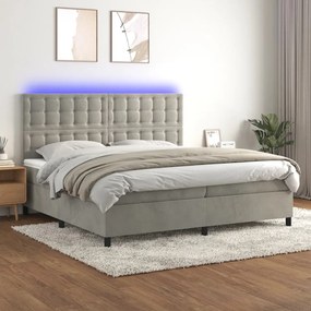 vidaXL Cama box spring c/ colchão/LED 200x200 cm veludo cinzento-claro