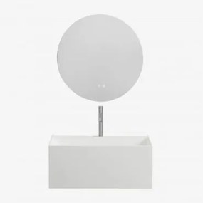 Conjunto De Móveis De Banheiro De Resina Com Pia Integrada E Luz Led Nerine Branco & Redondo Led E Anti-embaciamento Ø70 Cm Solyn & - Sklum