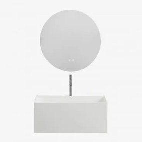 Conjunto De Móvel De Casa De Banho Suspenso Em Resina Com Lavatório Integrado E Luz Led Nerine Branco & Redondo Led E Anti-embaciamento - Sklum