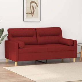 vidaXL Sofá 2 lug. c/ almofadas/almofadões 140cm tecido vermelho tinto