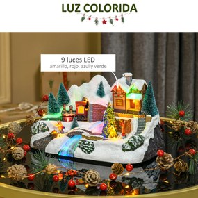 HOMCOM Aldeia de Natal com Luzes LED Árvore Giratória e Música Decoração de Natal 30x19x19,5cm Multicor
