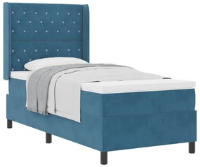 vidaXL Cama Box com cabeceira Azul 90 x 190 cm Veludo