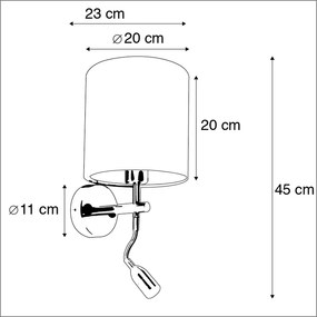 LED Candeeiro de parede moderno em aço com candeeiro de leitura e veludo de sombra 20/20/20 pavão - ouro Moderno