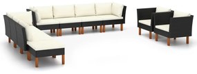 vidaXL 10 pcs conj. lounge jardim vime PE e madeira de eucalipto preto