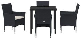 Conjunto de Jantar de Jardim 5 Peças Preto Rattan Polietileno