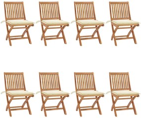 vidaXL Cadeiras de jardim dobráveis c/ almofadões 8 pcs teca maciça