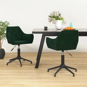 vidaXL Cadeiras de jantar giratórias 2 pcs veludo verde-escuro