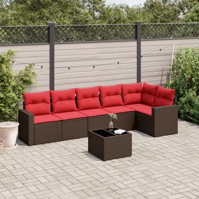 vidaXL 7 pcs conjunto de sofás jardim c/ almofadões vime PE castanho
