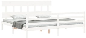 Estrutura de cama com cabeceira 200x200cm madeira maciça branco