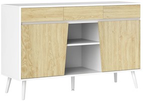 HOMCOM Aparador de Sala de Estar com 3 Gavetas Prateleiras Móvel para TV para Dormitório Sala de Estar 120x39x77 cm Branco e Madeira
