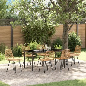 Conjunto de Jantar de Jardim de 7 Peças - Vime Poliéster Marron