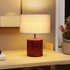 Candeeiro de Mesa Rústico com Base de Madeira Ecrã de Linho Interruptor Basculante E27 40W Ø20x27 cm Madeira e Bege