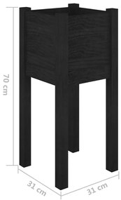 Vasos/floreiras de jardim 2 pcs 31x31x70 cm pinho maciço preto