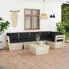 vidaXL 6 pcs conjunto lounge de paletes + almofadões madeira de abeto